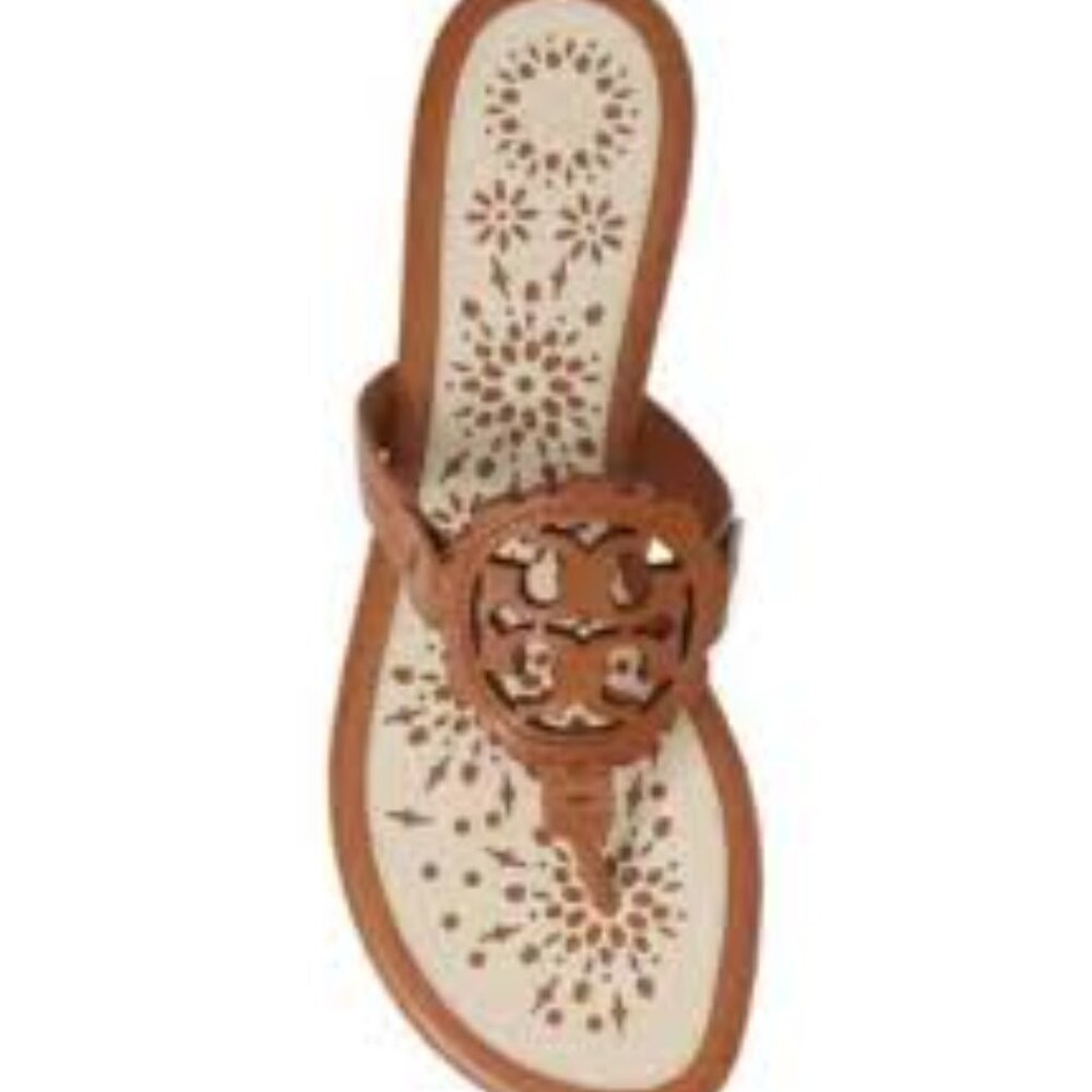 NIB Tory Burch MILLER SCALLOP SANDAL TAN/CREAM